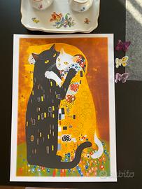 Poster stampa klimt il bacio gatto nero quadro