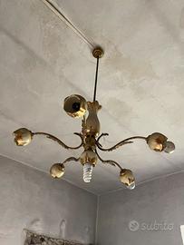 Lampadario Vintage d’epoca in ottone dorato