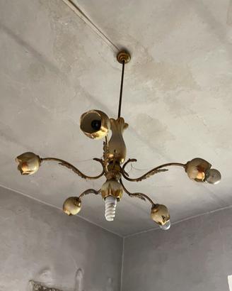 Lampadario Vintage d’epoca in ottone dorato