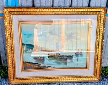 Quadro con Barche dipinto a mano su tela a olio.