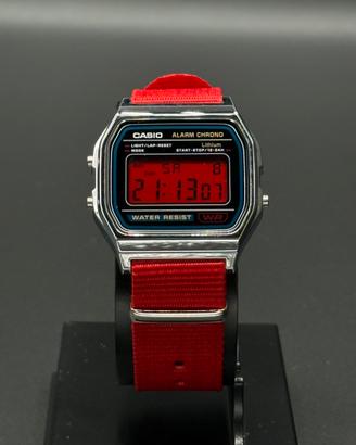 Casio A158W Custom Mod - Red LCD - Red Nato Strap