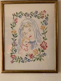 Quadro uncinetto Madonna col bambino