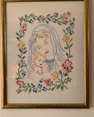 Quadro uncinetto Madonna col bambino