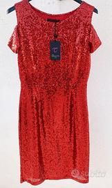 Vestito foderato con paillettes rosso TU nuovo