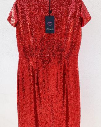 Vestito foderato con paillettes rosso TU nuovo