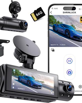 Dash Cam Auto 4K WiFi 3-Canali Scheda SD 64G NUOVA