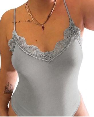 Body donna grigio perla con dettagli in pizzo