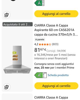 Cappa nuova da 60 cm. in acciaio,  mai usata 