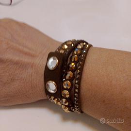 braccialetto Swarovski in pelle e cristalli colora