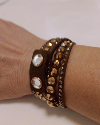 braccialetto Swarovski in pelle e cristalli colora