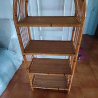 libreria in bambù e giunco anni 80