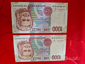 2 banconote da 1000lire Montessori FDS 