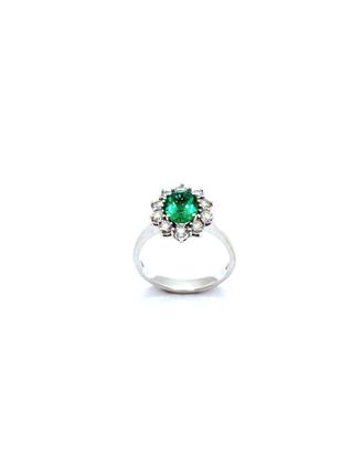 Anello oro bianco zirconi e pietra verde