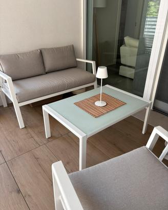 Set giardino tavolino 2 poltroncine e divanetto