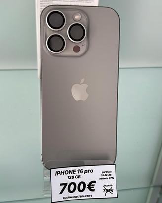 IPHONE 16 PRO 128GB GARANZIA FINO AL 15/12/2026
