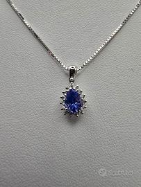 Ciondolo in Oro Bianco 18 Kt, Tanzanite e Diamanti