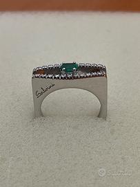 Anello Salvini in Oro Bianco, Smeraldo e Brillanti