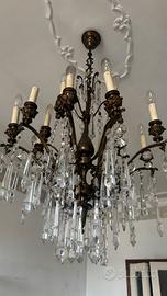 Lampadario in bronzo con cristalli