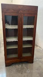 Vetrinetta vintage in rovere, 2 ante a vetro