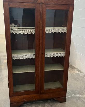 Vetrinetta vintage in rovere, 2 ante a vetro