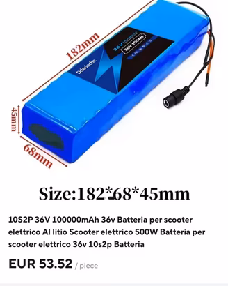 Batteria ricambio per bici/monopattino 36V 10AH