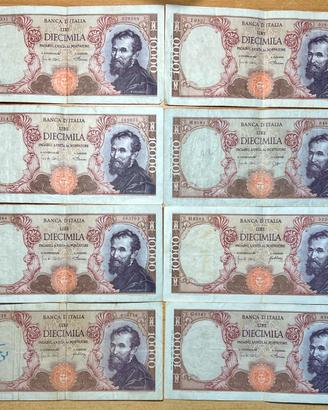 8 banconote da 10000 Lire tra il ’64 e il ‘68