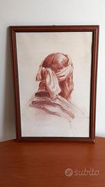 Quadro a carboncino con dedica sotto