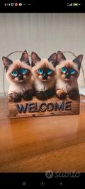 Decorazione in legno Tre dolci Gattini Siamesi
