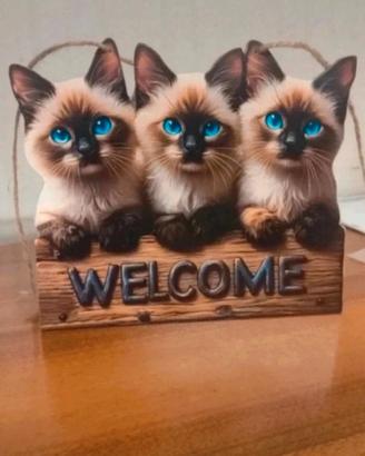 Decorazione in legno Tre dolci Gattini Siamesi
