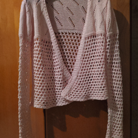 Maglia aperta rosa lavorazione ad uncinetto