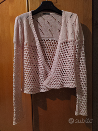 Maglia aperta rosa lavorazione ad uncinetto