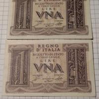 1 LIRA-BANCONOTA-"REGNO D'ITALIA"-2 PEZZI-FDS-FOTO