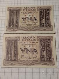 1 LIRA-BANCONOTA-"REGNO D'ITALIA"-2 PEZZI-FDS-FOTO