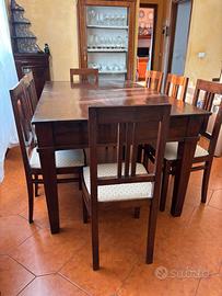 Tavolo da pranzo fisso in legno massello + 8 sedie