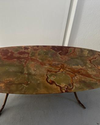 Tavolino da salotto vintage in onice e ottone