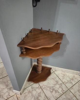 Tavolino ad angolo  2 ripiani legno 