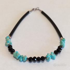 Bracciale in Turchese, Onice Nera e Caucciù