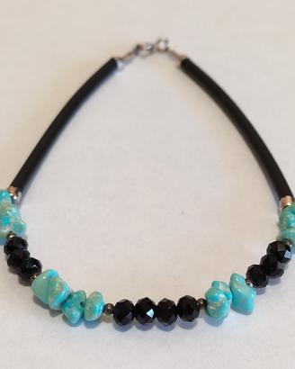 Bracciale in Turchese, Onice Nera e Caucciù