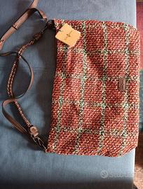 BORSA SPALLA TRACOLLA TESSUTO E PELLE MAI USATA