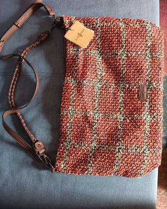 BORSA SPALLA TRACOLLA TESSUTO E PELLE MAI USATA