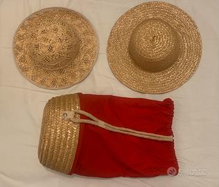 Set borsa da spiaggia + 2 cappelli in paglia