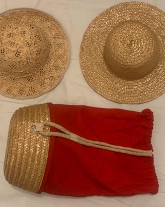 Set borsa da spiaggia + 2 cappelli in paglia