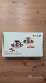 Excelsa set 6 tazze caffe' c/piattini Tartan Gnome