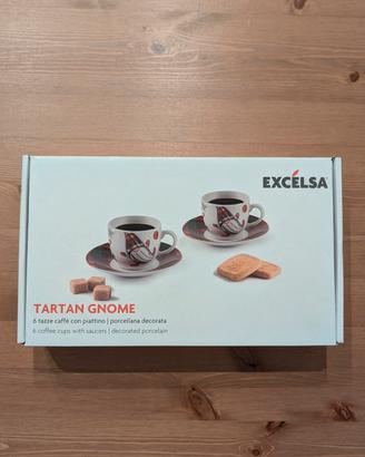 Excelsa set 6 tazze caffe' c/piattini Tartan Gnome