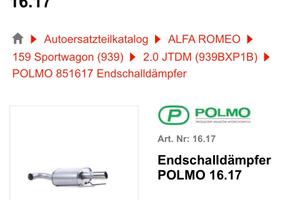 Silenziatore per Alfa Romeo 159 ( 939) Nuovo