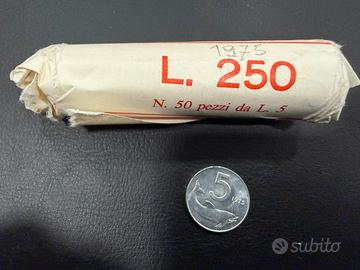 Rotolo da 50 monete da 5 lire 1975