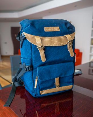 Zaino Fotografico K&F Concept Vintage - Blu/Cuoio