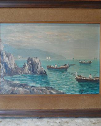 Quadro Olio su Tela ‘900 Barche e Pescatori