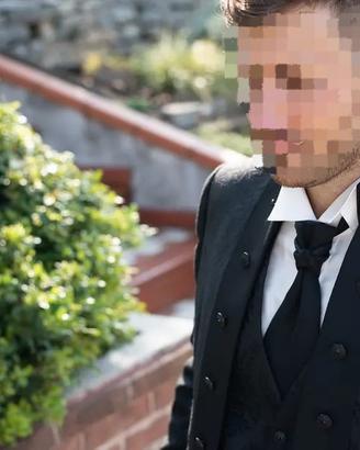 Vestito da sposo nero damascato Enzo Romano