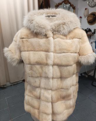 Gilet In Visone Rovaglia con Cappuccio